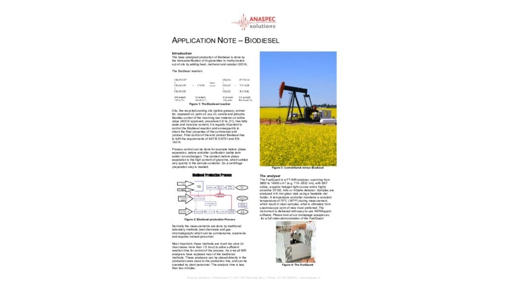 Article image of: Application note FT-NIR analyser; Biodiesel