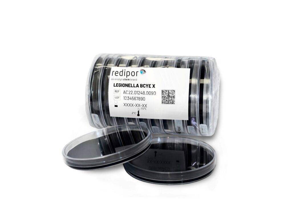 AnalytiChem’s new Redipor Legionella agar plates, specifically designed to detect and count Legionella bacteria in water samples. 