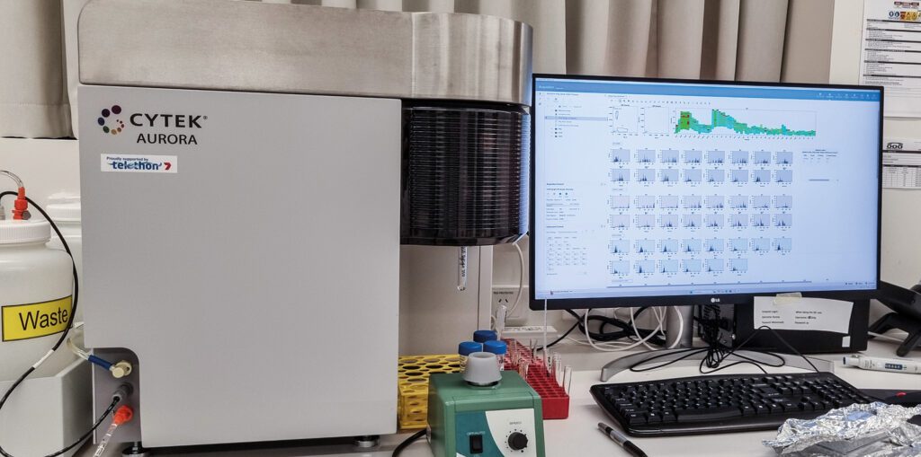 Analyse van immuuncellen uit brandwond met Cytek Aurora flowcytometer